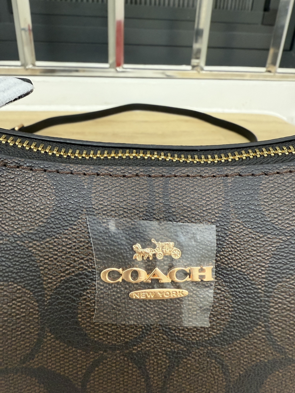 Coach Signature Brown Canvas Shoulder Bag with Gold Hardware - Picture 10 of 13